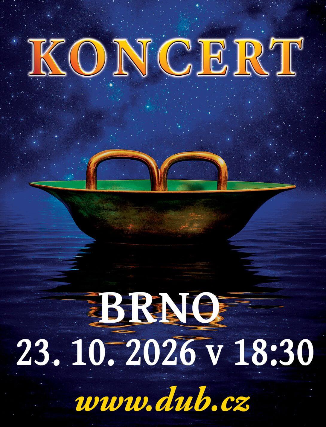 Reklamní banner meditačního koncertu Vodnářského zvonu s Tomášem Pfeifferem v sále Lidového domu na Musilce v Brně. KULTINO*