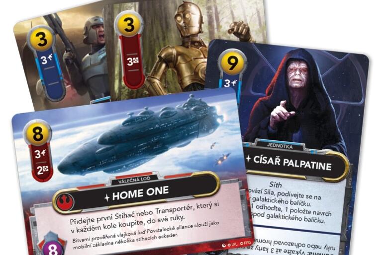 Karetní desková hra Star Wars: The Deckbuilding Game – Povstalci a Impérium – Posily od Asmodee CZ, zobrazující nové karty misí, planet a postav jako Thrawn nebo Ezra Bridger. KULTINO*