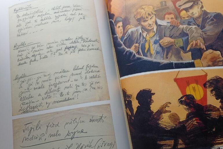 Ukázka původních rukopisných poznámek Jaroslava Foglara a doplňujících ilustrací v knize Za oponou Stínadel od editora Romana Šantory. KULTINO*