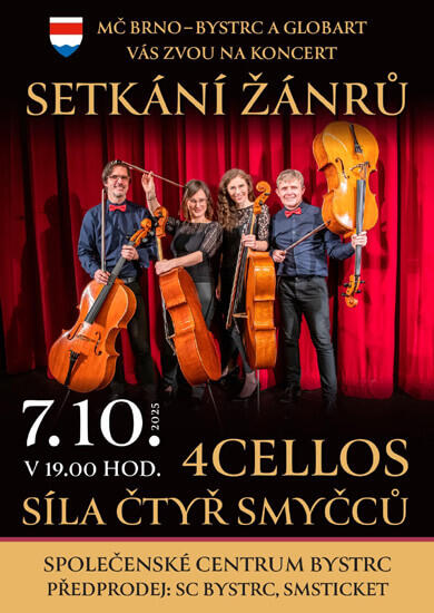 Hudba 4CELLOS – síla čtyř smyčců, Společenské centrum Bystrc. Magazín KULTINO* Brno