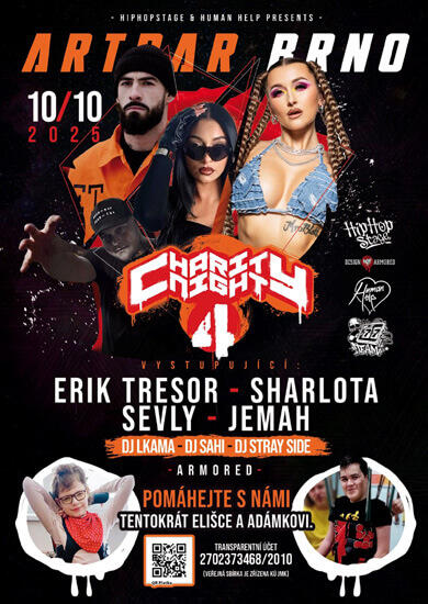 Hudba Charity Night 4 - Sharlota / Erik Tresor / Jemah / Sevly, ARTBAR. Magazín KULTINO* Brno