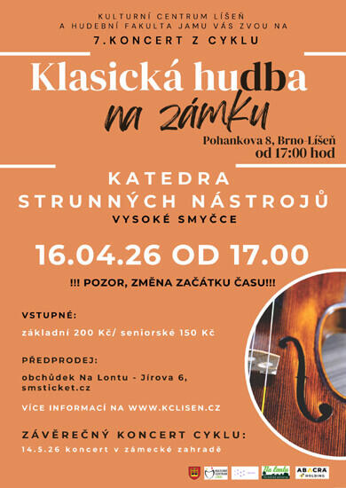 Hudba Klasická hudba na zámku (Katedra strunných nástrojů), Zámek Belcredi Líšeň. Magazín KULTINO* Brno