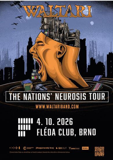 Finská rock-metalová kapela WALTARI s frontmanem Kärtsym Hatakkou na koncertě v brněnském klubu Fléda v rámci turné k albu Nations' Neurosis. KULTINO*