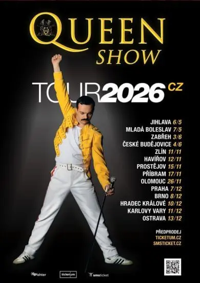 Koncert slovenské tribute kapely Queenshow s repertoárem rockové legendy Queen a imitací Freddieho Mercuryho na pódiu s dobovou aparaturou. KULTINO*
