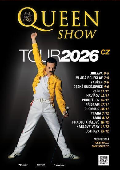 Koncert slovenské tribute kapely Queenshow s repertoárem rockové legendy Queen a imitací Freddieho Mercuryho na pódiu s dobovou aparaturou. KULTINO*