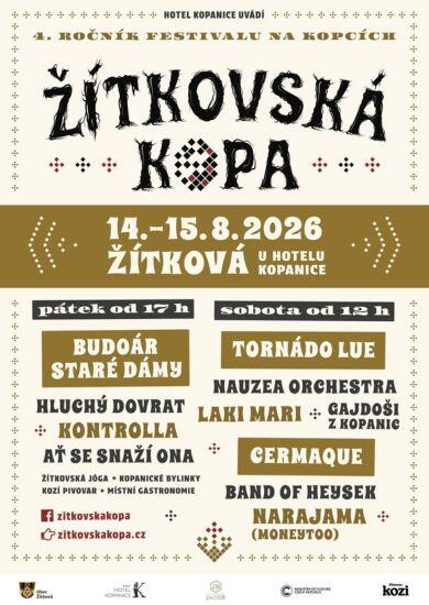 Pohodový komunitní festival Žítkovská KOPA v zahradě Hotelu Kopanice na Žítkové s koncerty alternativních kapel a jógou na louce. KULTINO*