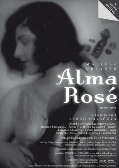 Alma Rosé, monodrama se Sarah Haváčovou a dámským smyčcovým kvartetem v Divadle Radost Brno. KULTINO*