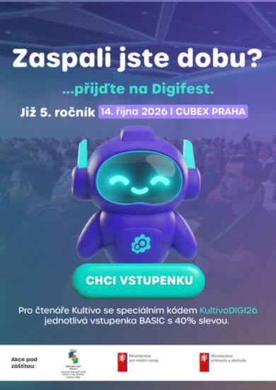 Jubilejní 5. ročník konference a veletrhu Digifest 2026 o AI a digitalizaci v Cubex Centru Praha. KULTINO*