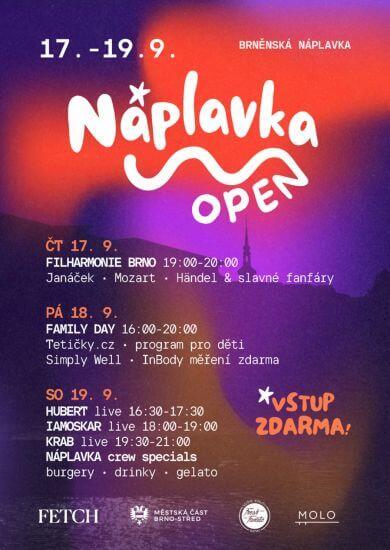 Festival Náplavka Open 2026 s koncertem Filharmonie Brno na mole u řeky Svratky. KULTINO*