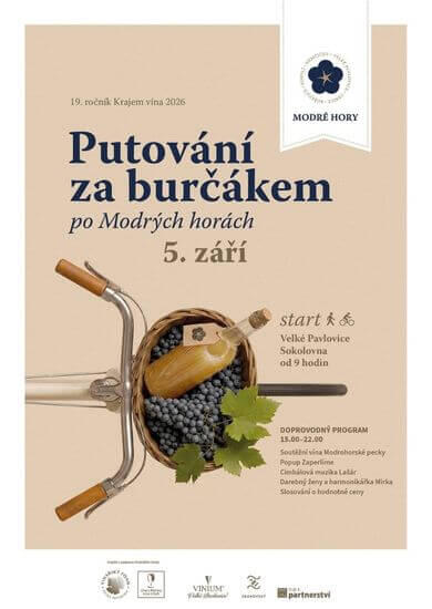 Turistické Putování za burčákem po Modrých Horách 2026 ve Velkých Pavlovicích a okolí. KULTINO*