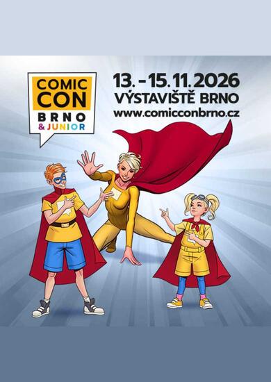 Plakát festivalu Comic-Con Brno & Junior 2026 s kreslenými superhrdiny. KULTINO*