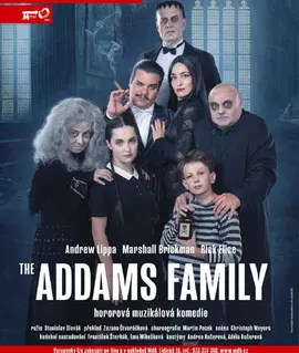 Rodina Addamsových v černém na plakátu muzikálu The Addams Family Městského divadla Brno. KULTINO*