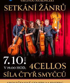Hudba 4CELLOS – síla čtyř smyčců, Společenské centrum Bystrc. Magazín KULTINO* Brno