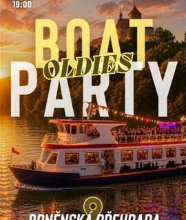 Letní taneční retro party Boat Party: Oldies Edition na lodi uprostřed Brněnské přehrady při západu slunce, hraje DJ Cringeszpin. KULTINO*
