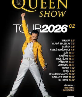 Koncert slovenské tribute kapely Queenshow s repertoárem rockové legendy Queen a imitací Freddieho Mercuryho na pódiu s dobovou aparaturou. KULTINO*