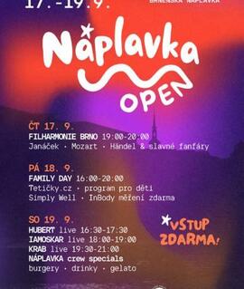 Festival Náplavka Open 2026 s koncertem Filharmonie Brno na mole u řeky Svratky. KULTINO*