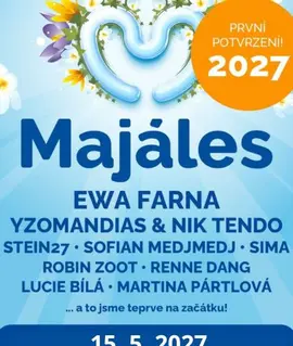 Plakát Majálesu 2027 se jmény prvních potvrzených interpretů, mezi nimi Ewa Farna, Yzomandias a Lucie Bílá. KULTINO*