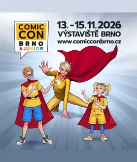 Plakát festivalu Comic-Con Brno & Junior 2026 s kreslenými superhrdiny. KULTINO*