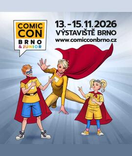 Plakát festivalu Comic-Con Brno & Junior 2026 s kreslenými superhrdiny. KULTINO*