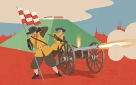 Historická rekonstrukce bitvy na Kraví hoře u příležitosti akce Den Brna. Vojáci v dobových uniformách pálí z děl a připomínají obléhání města Švédy v roce 1645. KULTINO*