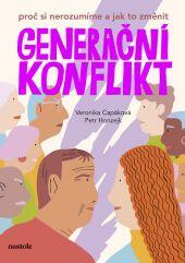 Přebal knihy Generační konflikt od autorů Veroniky Capákové a Petra Honzejka. Kniha s humorem i exaktními daty mapuje společenské neporozumění mezi generacemi boomerů a sněhových vloček. KULTINO*